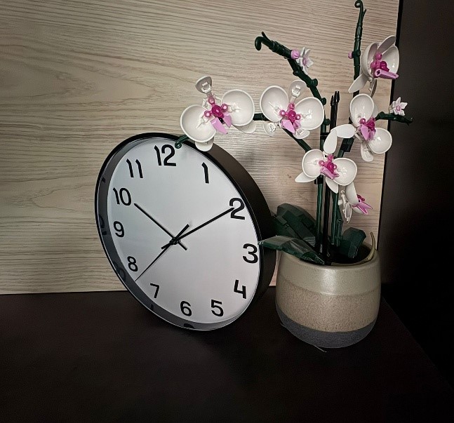 Klok bij lego orchidee